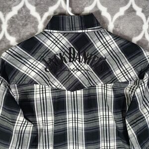 Jack Daniels Western Shirt Men Medium Black Plaid Pearl Snap Embroidered Back